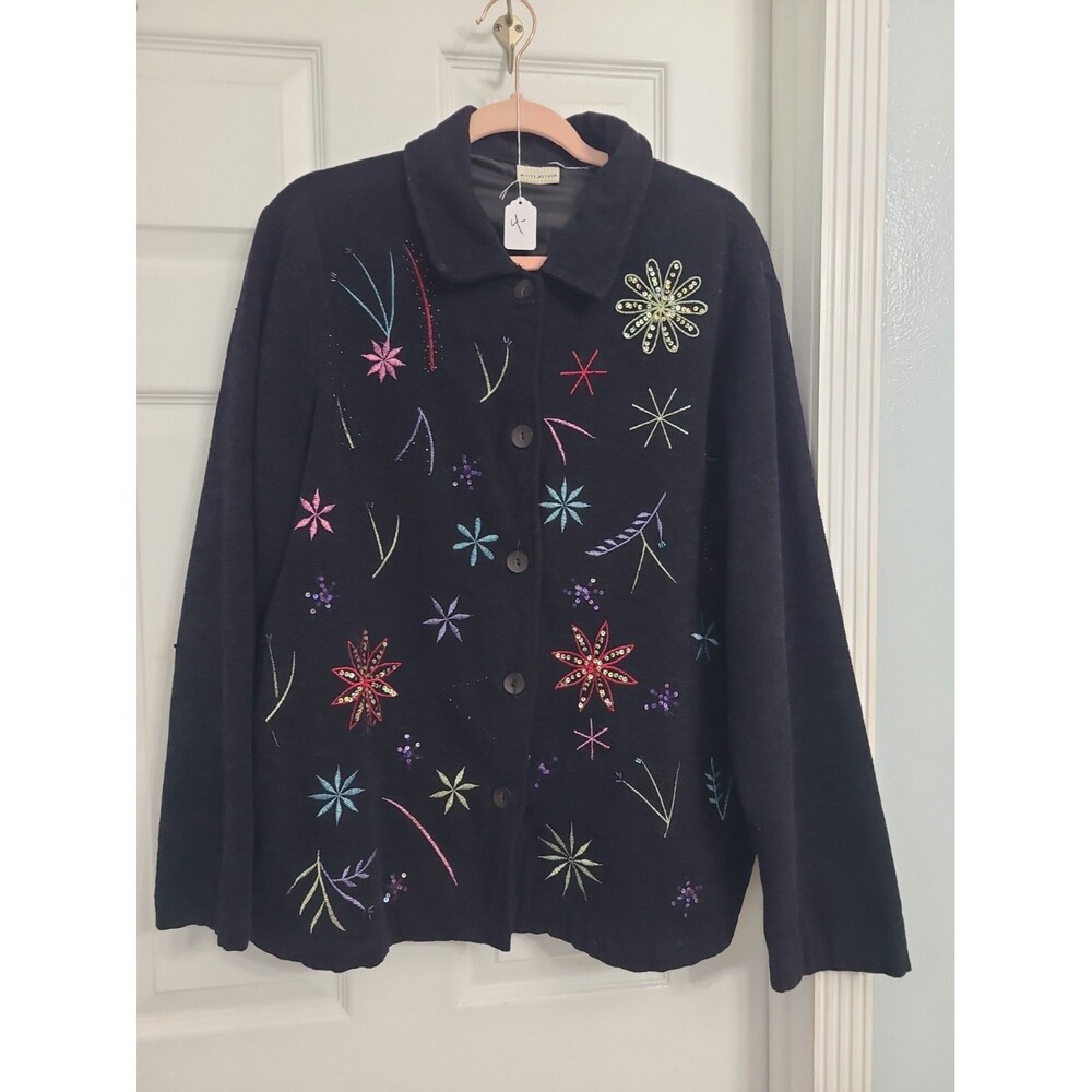 Vintage White Stag Black Embroidered Jacket Coat Lined Women’s 1X Plus Size